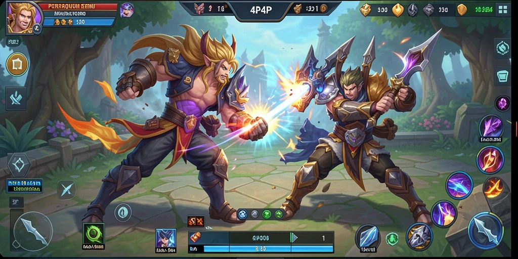 Screenshot menampilkan aksi seru dalam pertempuran MOBA 4P4P.