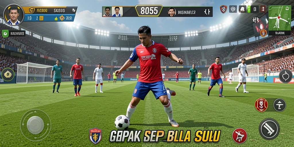 Screenshot menunjukkan aksi seru di lapangan sepak bola.