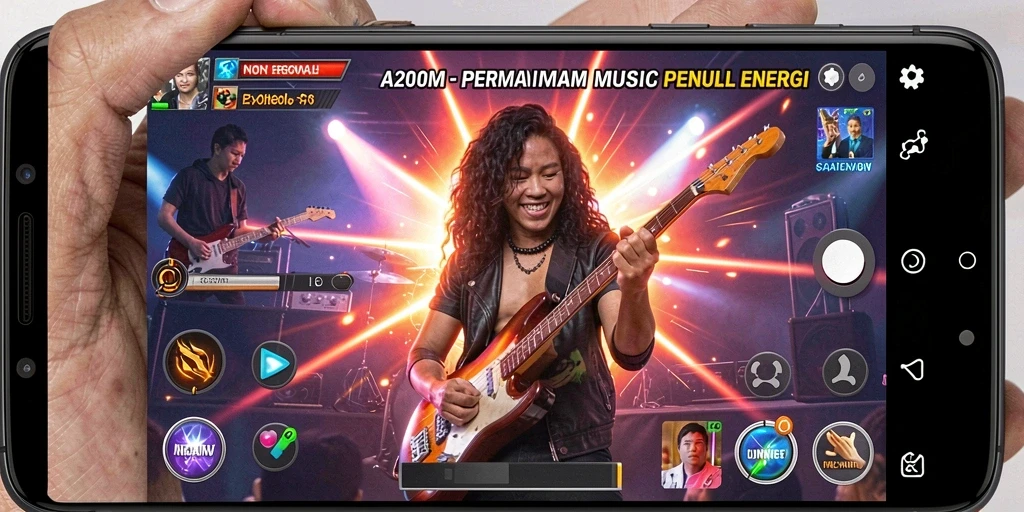 Tampilan gameplay A200M yang seru dengan iringan musik yang energik.