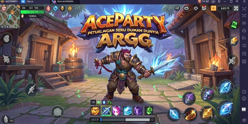 Tampilan gameplay seru ACEPARTY dengan karakter bertarung melawan monster.