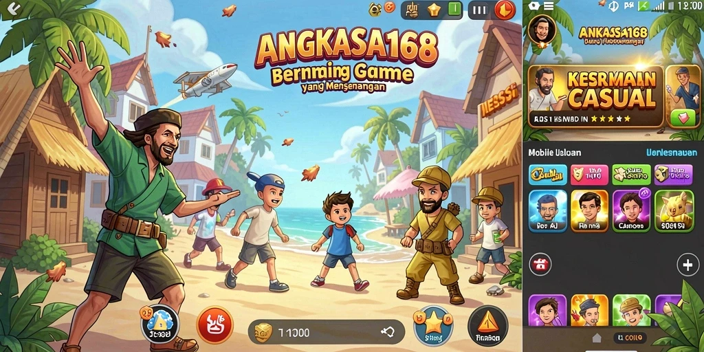 Screenshot gameplay dari ANGKASA168 menampilkan karakter yang ceria dan dunia penuh warna.