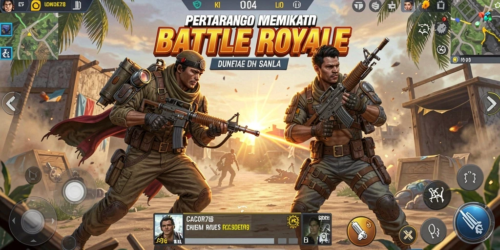 Screenshot utama CACOR78 menampilkan pertarungan seru di arena Battle Royale.