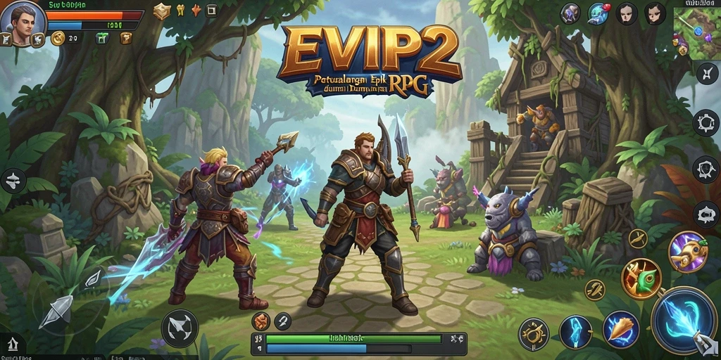 Screenshot gameplay EVIP2 yang memperlihatkan pertarungan seru dan karakter unik.