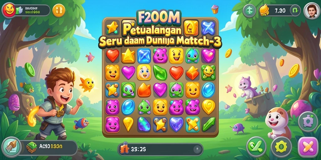 Screenshot gameplay F200M menampilkan kombinasi menarik permata Match-3.