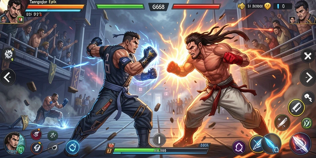 Tampilan gameplay G668 yang menegangkan saat karakter bertarung.