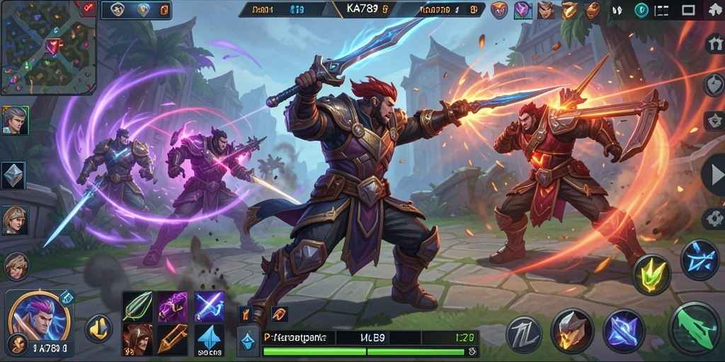 Tampilan gameplay seru dalam pertarungan MOBA KA789.