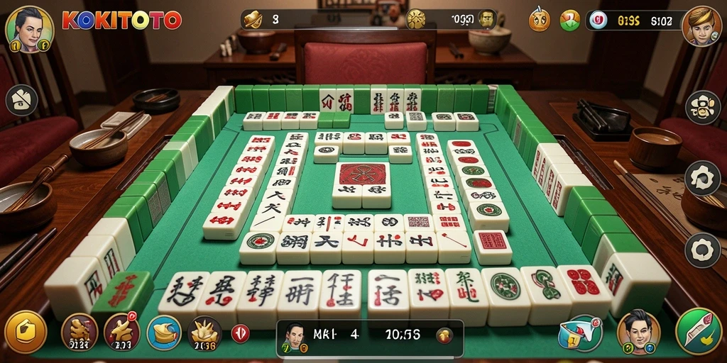 Screenshot dari gameplay KOKITOTO yang menampilkan suasana permainan Mahjong.