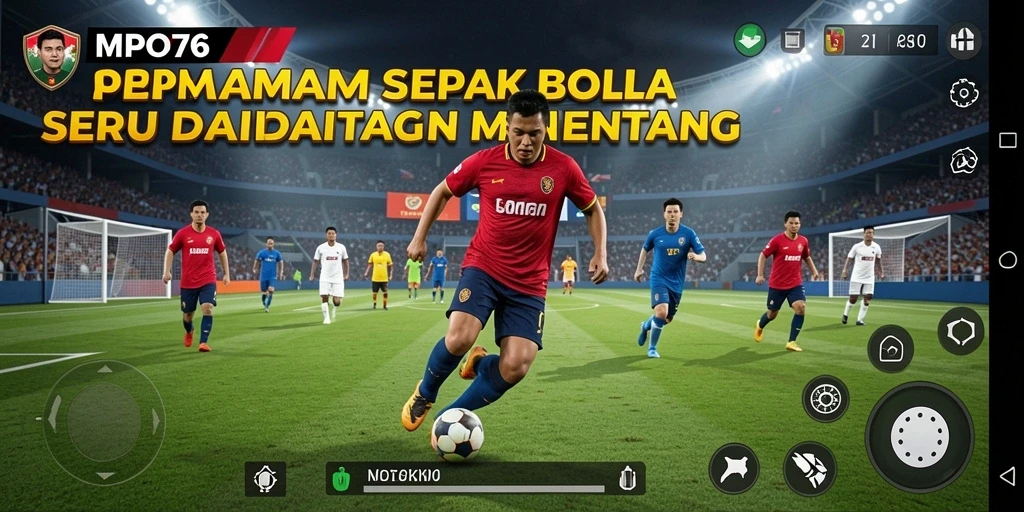 Merupakan tampilan aksi intens dalam permainan sepak bola MPO76.