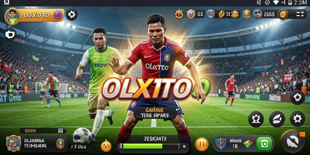 Screenshot gameplay OLXTOTO dengan grafik menakjubkan di arena olahraga.