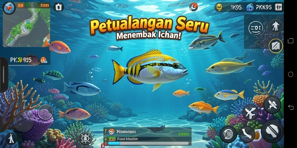Gameplay menembak ikan yang seru dan mengasyikkan.