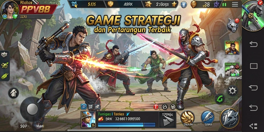 Tampilan gameplay melibatkan strategi dan pertempuran seru.