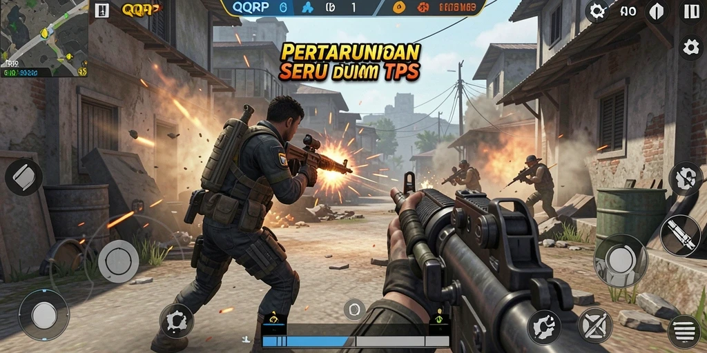 Screenshot menunjukkan aksi seru dalam gameplay TPS QQRP.