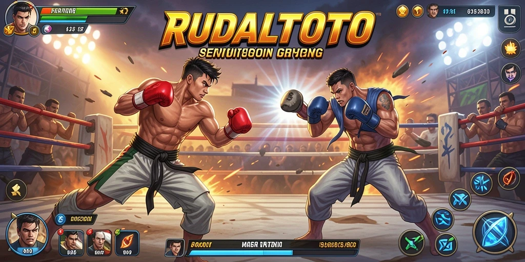 Screenshot pertarungan seru dalam RUDALTOTO dengan karakter menarik.