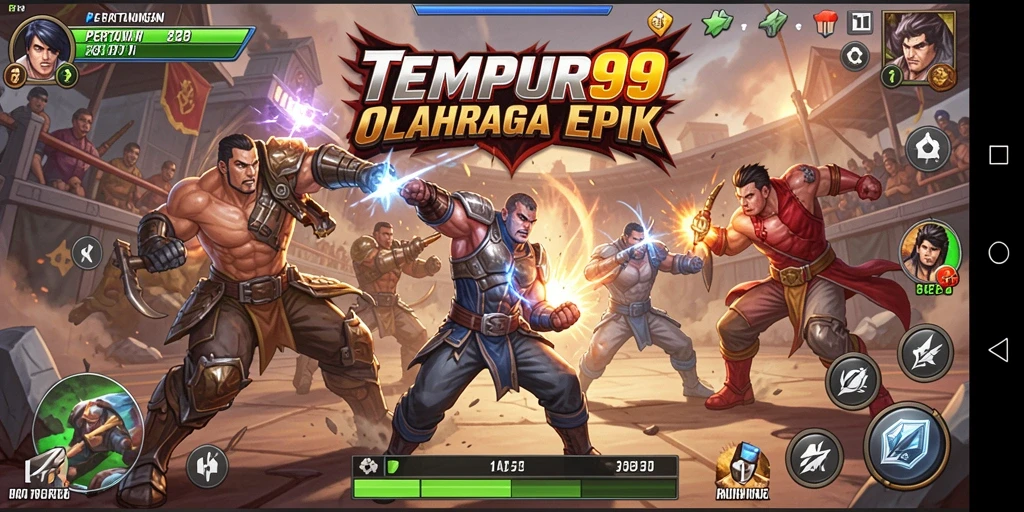 Tangkapan layar TEMPUR99 menampilkan aksi pertandingan olahraga yang intens.