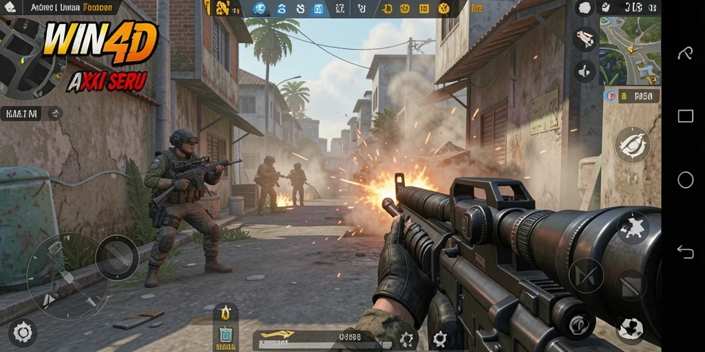 Tangkapan layar menunjukkan aksi intens dalam gameplay <strong>WIN4D</strong> dengan grafis yang mengesankan.