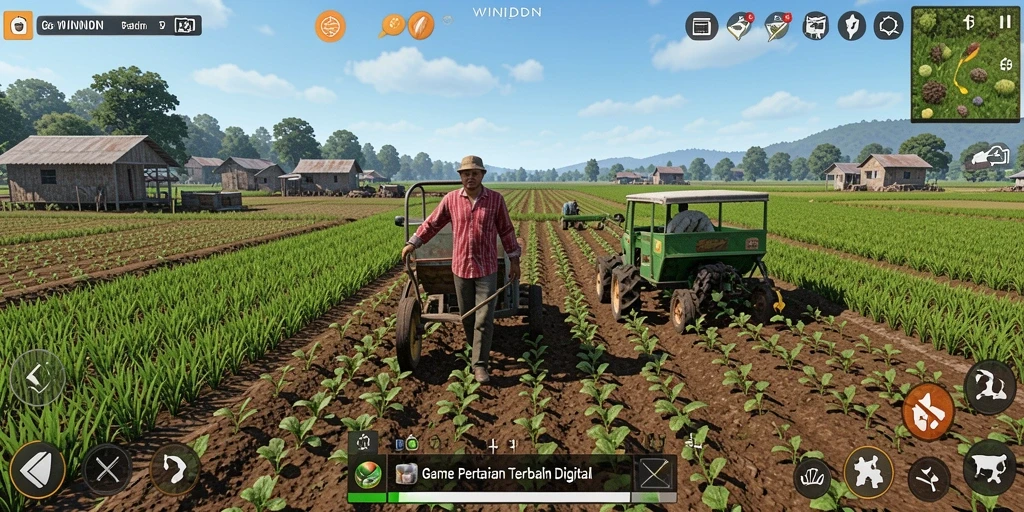 Tangkapan layar gameplay WINIDN yang menampilkan suasana kebun yang indah.